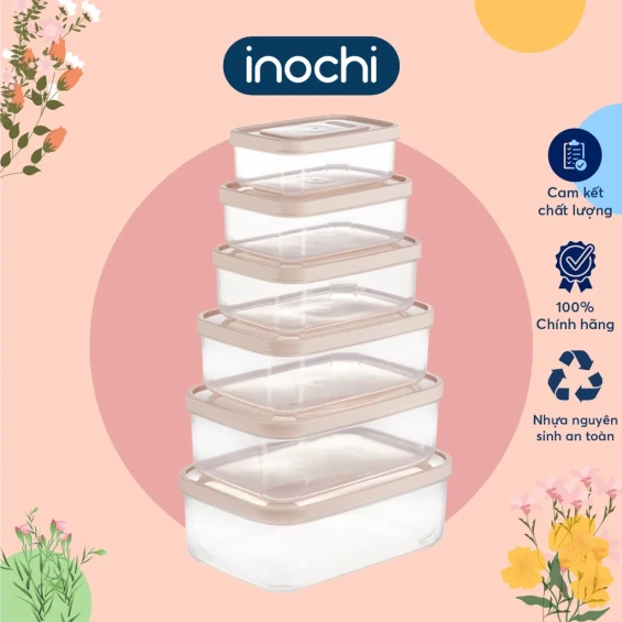 Bộ 6 hộp nhựa đựng thực phẩm chữ nhật Inochi (500-750-1000-1500-2000-2500ml)