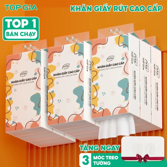 [RẺ NHẤT] Giấy vệ sinh treo tường TopGia thùng 6 bịch đa sắc làm từ bột gỗ nguyên chất, 1280 tờ 4 lớp siêu dai