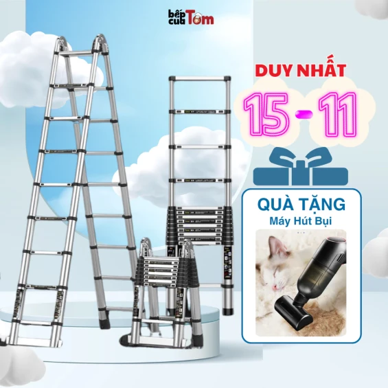 Thang rút đơn. Thang gấp đôi chữ A chữ I, thang rút Inox- nhôm cao cấp nhập khẩu 1M9-3M5, 2M1+2M1 3M3+3M3