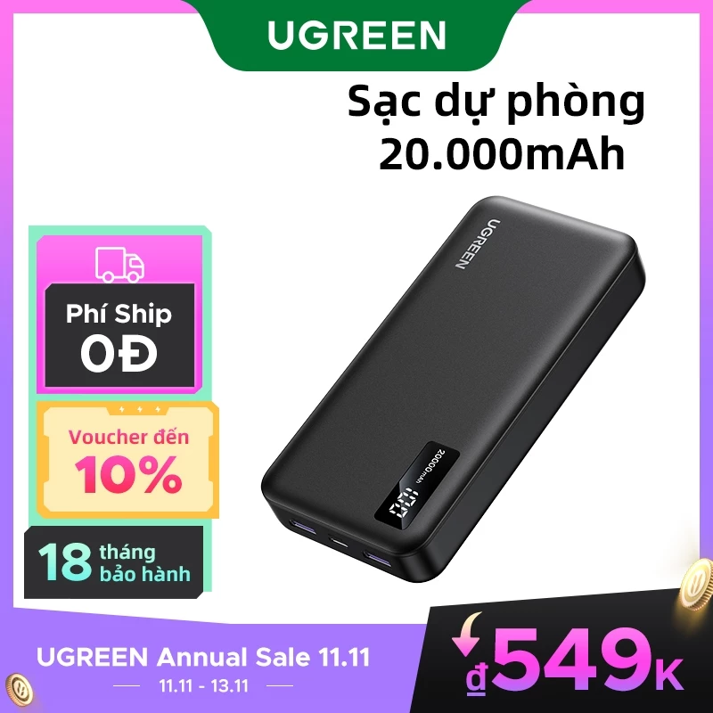 Ugreen 10000mAh 20000mAh Powerbank PD3.0 20W QC 3.0 18W Max Sạc nhanh Powerbank cho iPhone 15 Pro Max iPhone 13 Samsung S23 Ultra Samsung S24 Ultra HUAWE